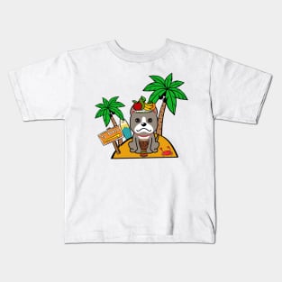 Cute Grey Dog on a tropical island Kids T-Shirt